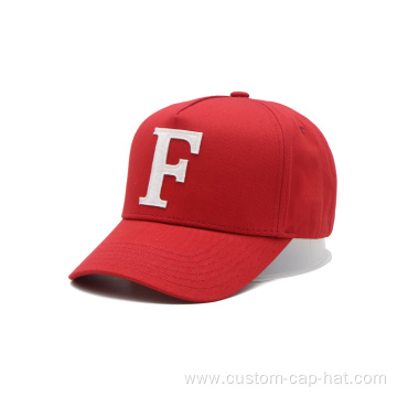 6 panel red applique letter F baseball cap